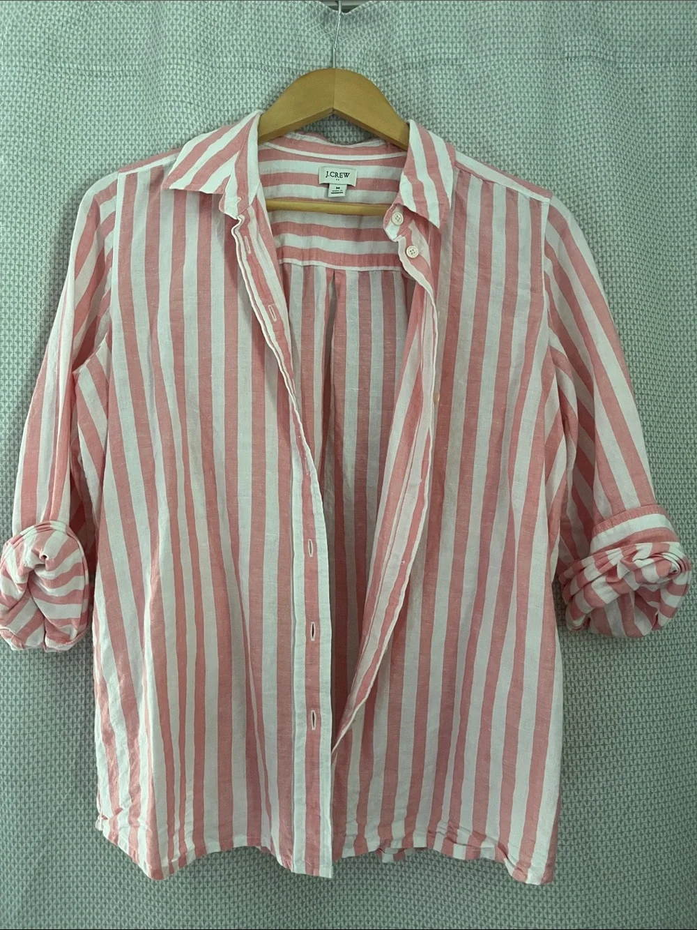 J. Crew Pink and White Vertical Stripe Button-Down Shirt